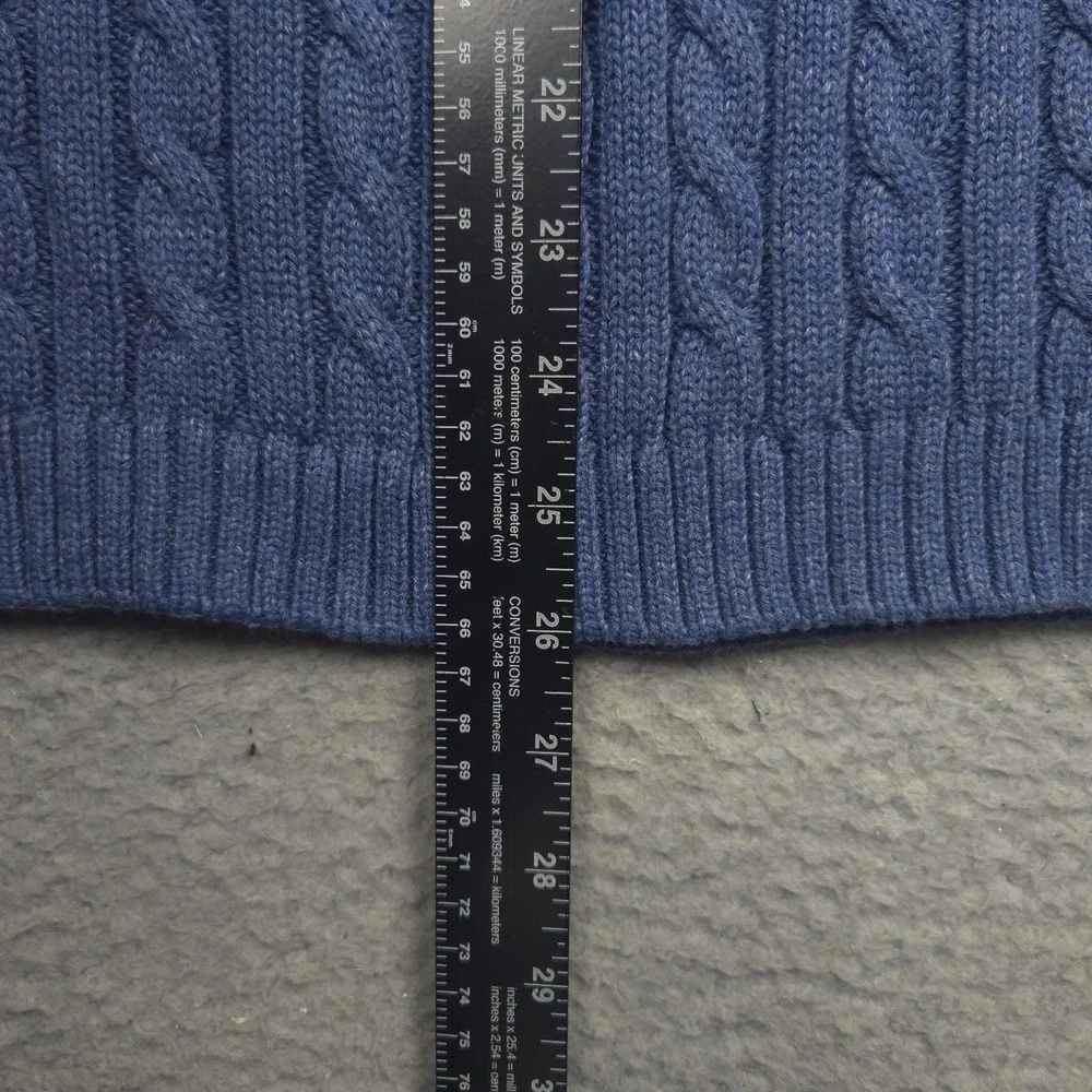 L.L.Bean Double L Sweater Women L Cotton Cable Knit Shawl Collar Blue NWT